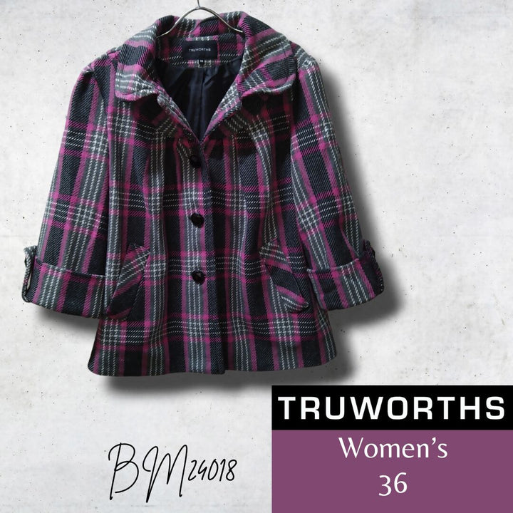 Women's 3/4 Sleeve Plaid Coat