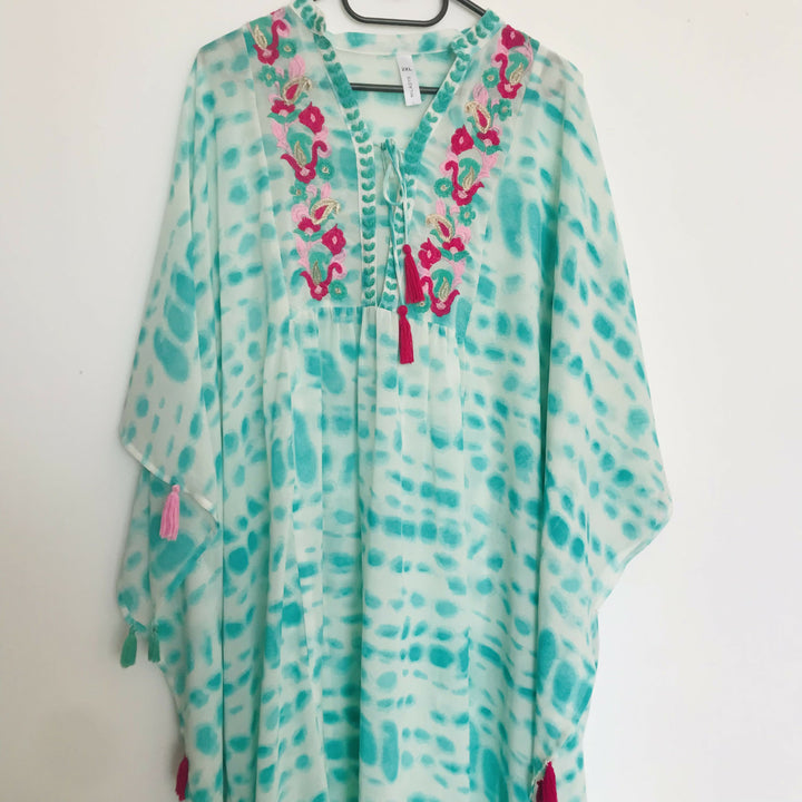 Turquoise Kaftan with Colourful Accents