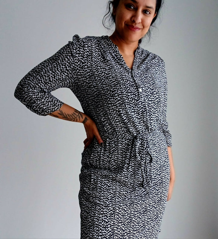 3/4 Sleeve Black & White Office Dress