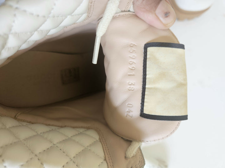 Gucci Leather GG Supreme Combat Boots Cream White