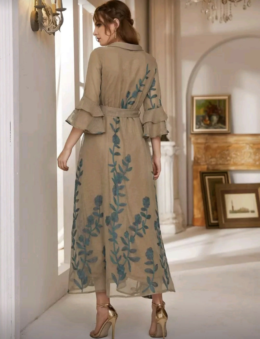 Arabic Style Mesh Belted Dress