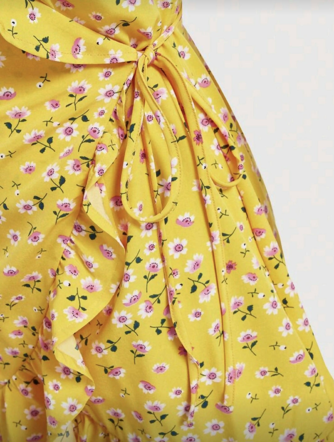 Floral Vacation Wrap Ruffle Hem Dress