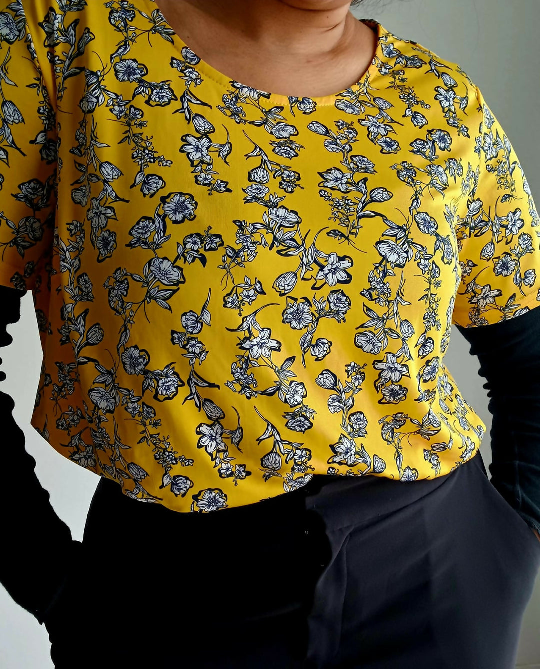 Milady's Bright Yellow Pre-loved Floral Top