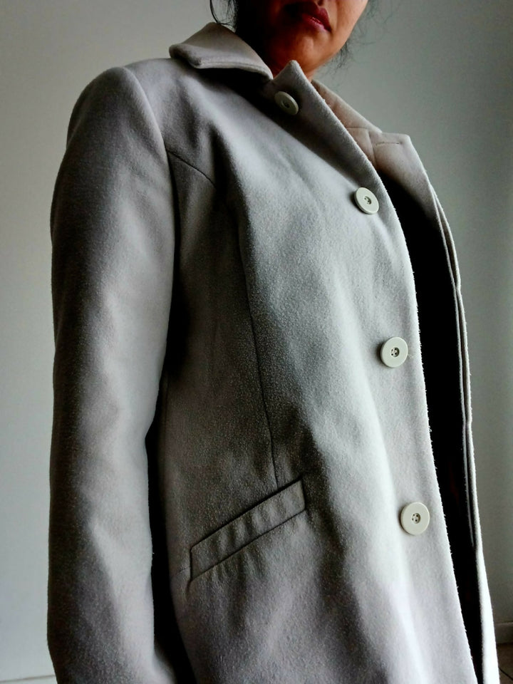 Stone-Colored Winter Coat With Belt - Medium/Large Fit