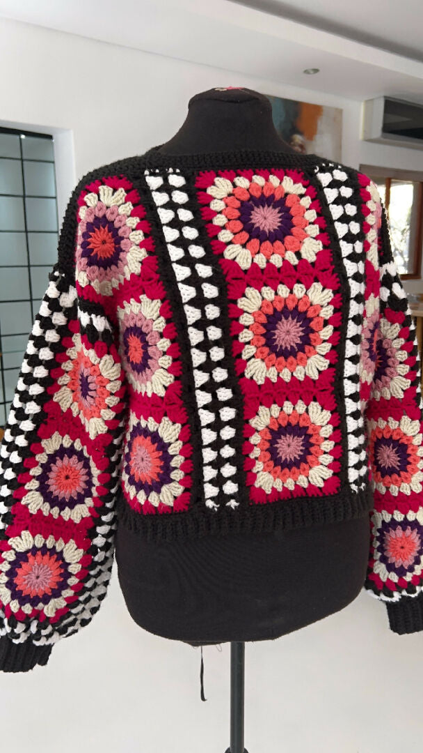 Granny square pink and black jersey