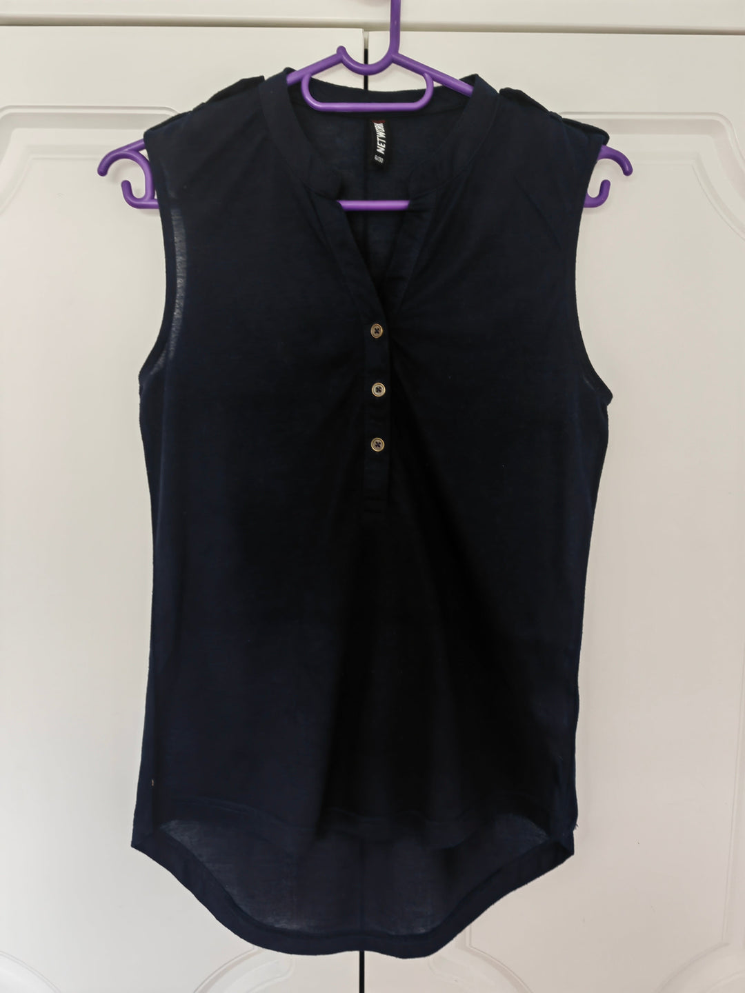 Image of Navy Blue Button Detail Top