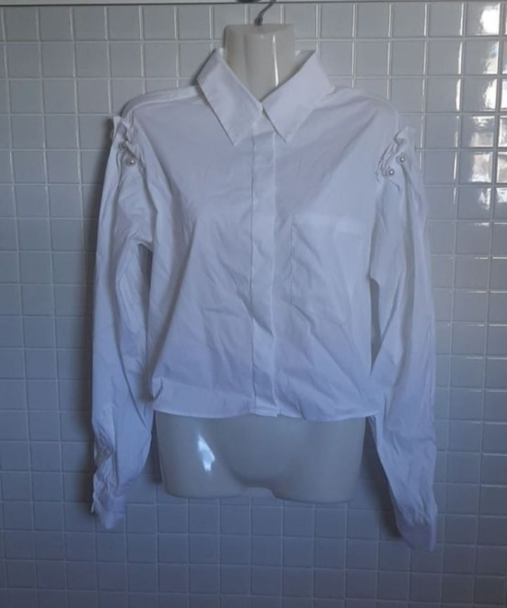 Image of Cropped White Cotton Blouse