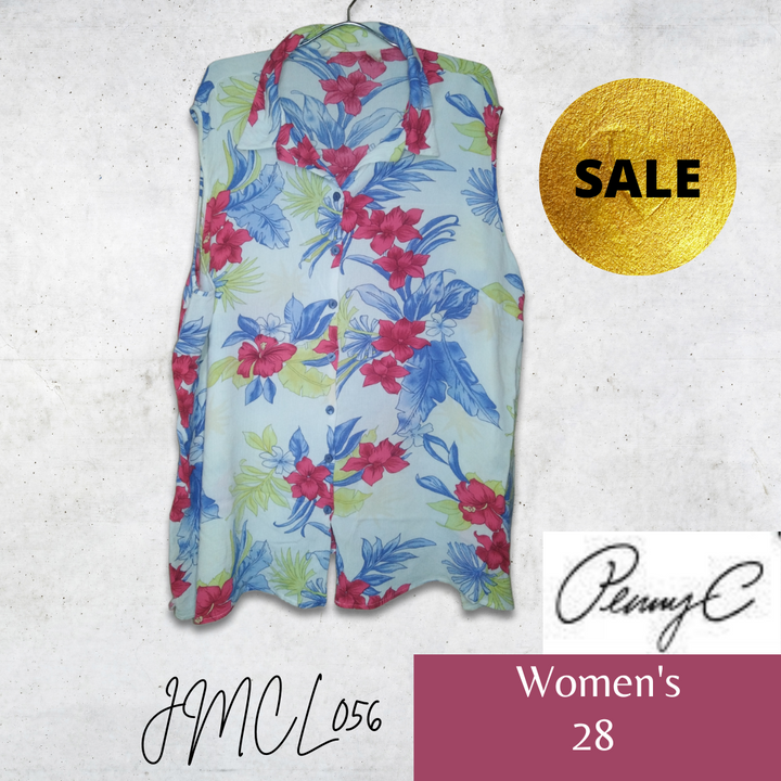 Image of Women's Sleeveless Button-Up Collar Floral Blouse