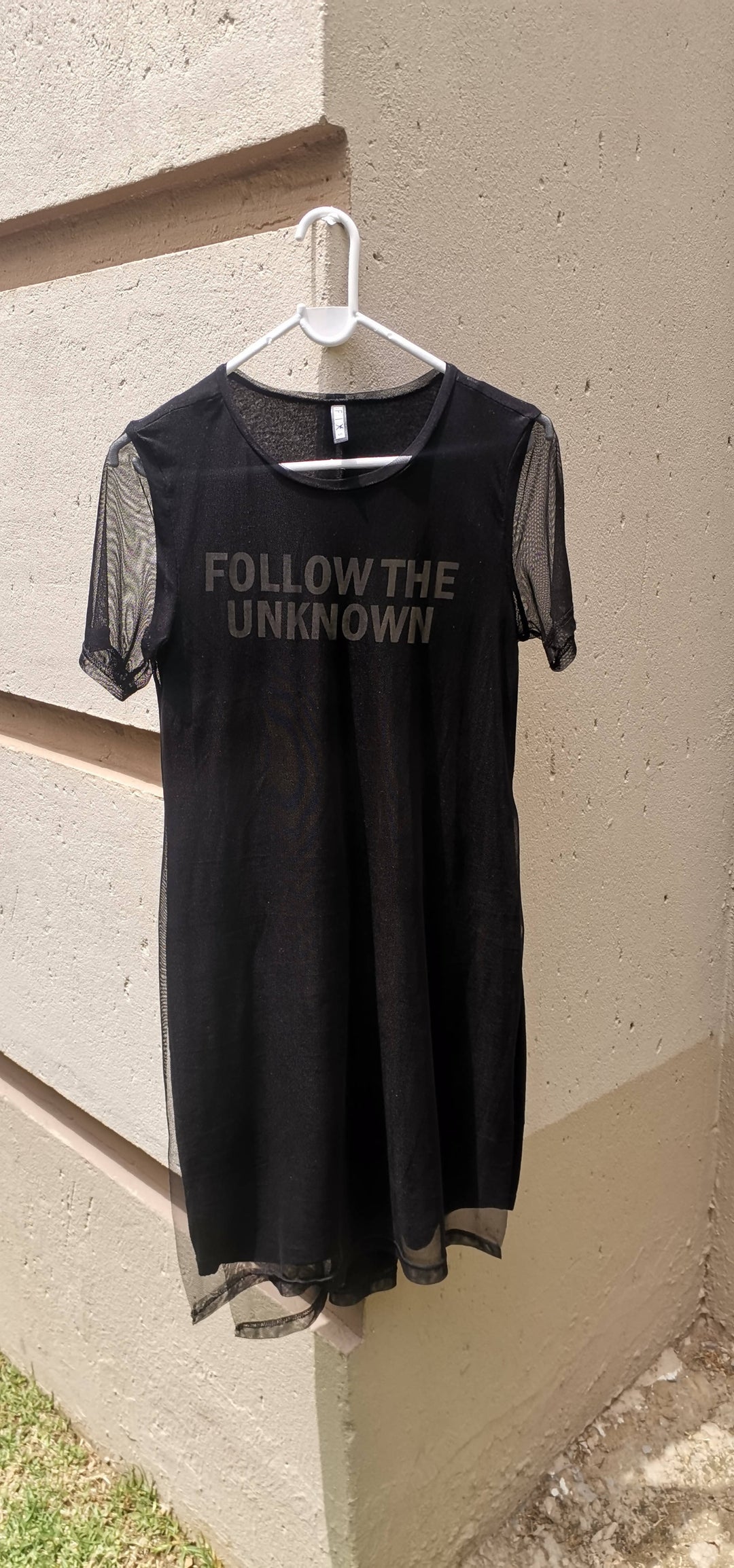 Image of Black T-Shirt Mesh Overlay Dress