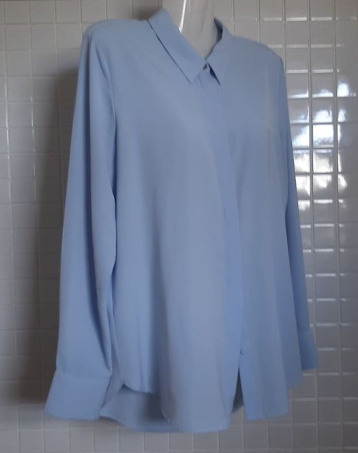 Image of Pale Blue Semi Sheer Long sleeve Blouse
