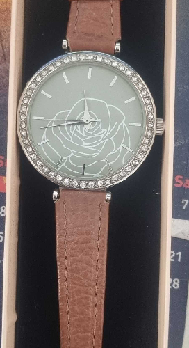 Image of Silver Faced Watch With Genuine Lesther Strap