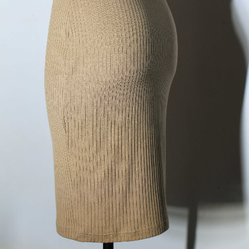 Image of Tan Ribbed Midi Skirt