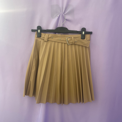 Beige Pleather Pleated Skirt