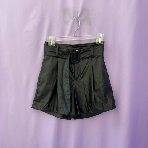 Image of Black Belted Faux Leather Shorts