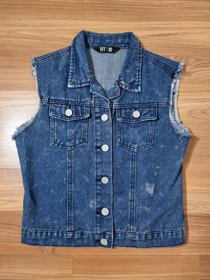 Image of Sleeveless Blue Denim Jacket (Size M)