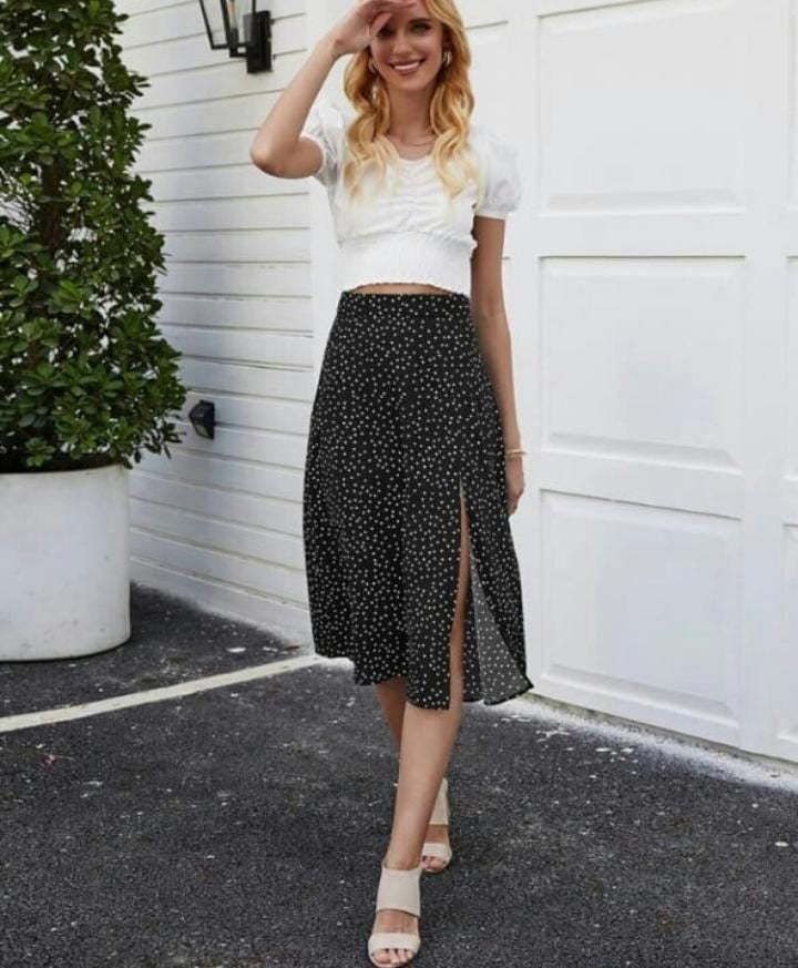 Image of SHEIN Privé Polka Dot Split Side Skirt