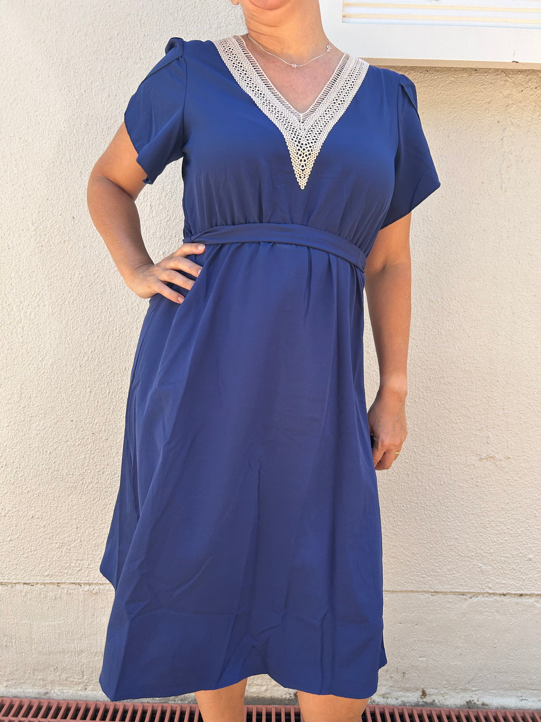 Image of Solid Belted A-line Dress