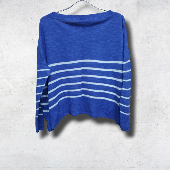 Image of Women's 3/4 Sleeve Striped Knitted Crop Top