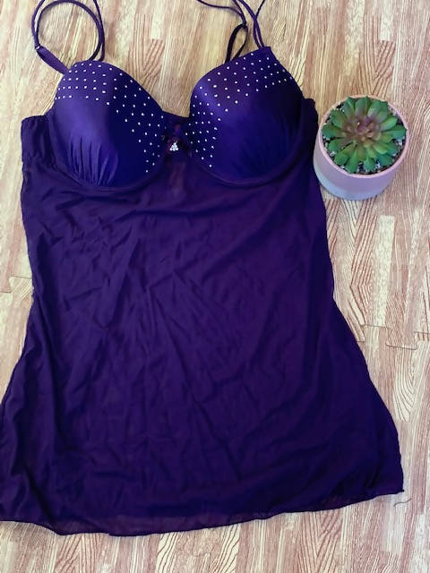 Purple lace lingerie with stud