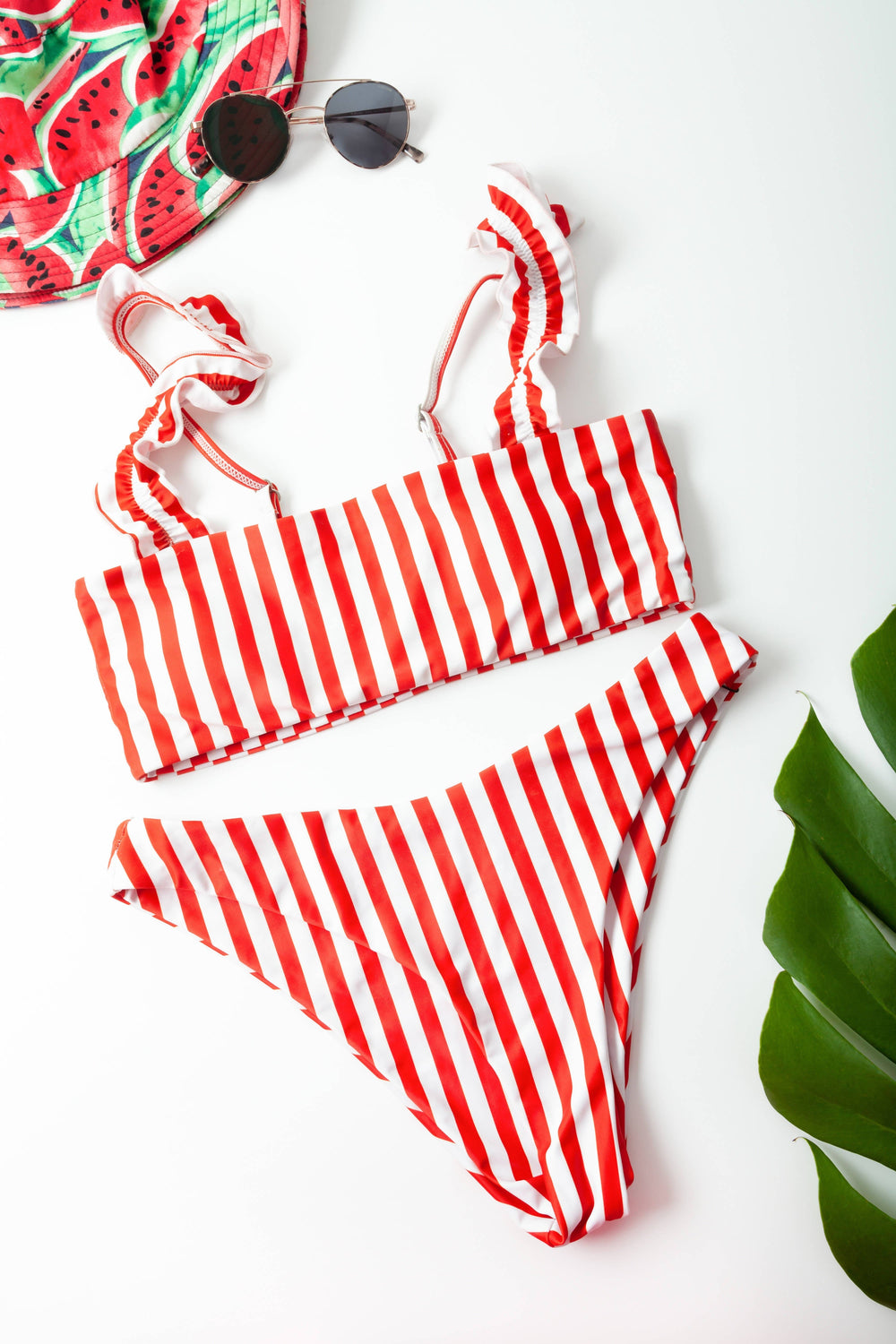 Image of Frill Striped Bikini Set