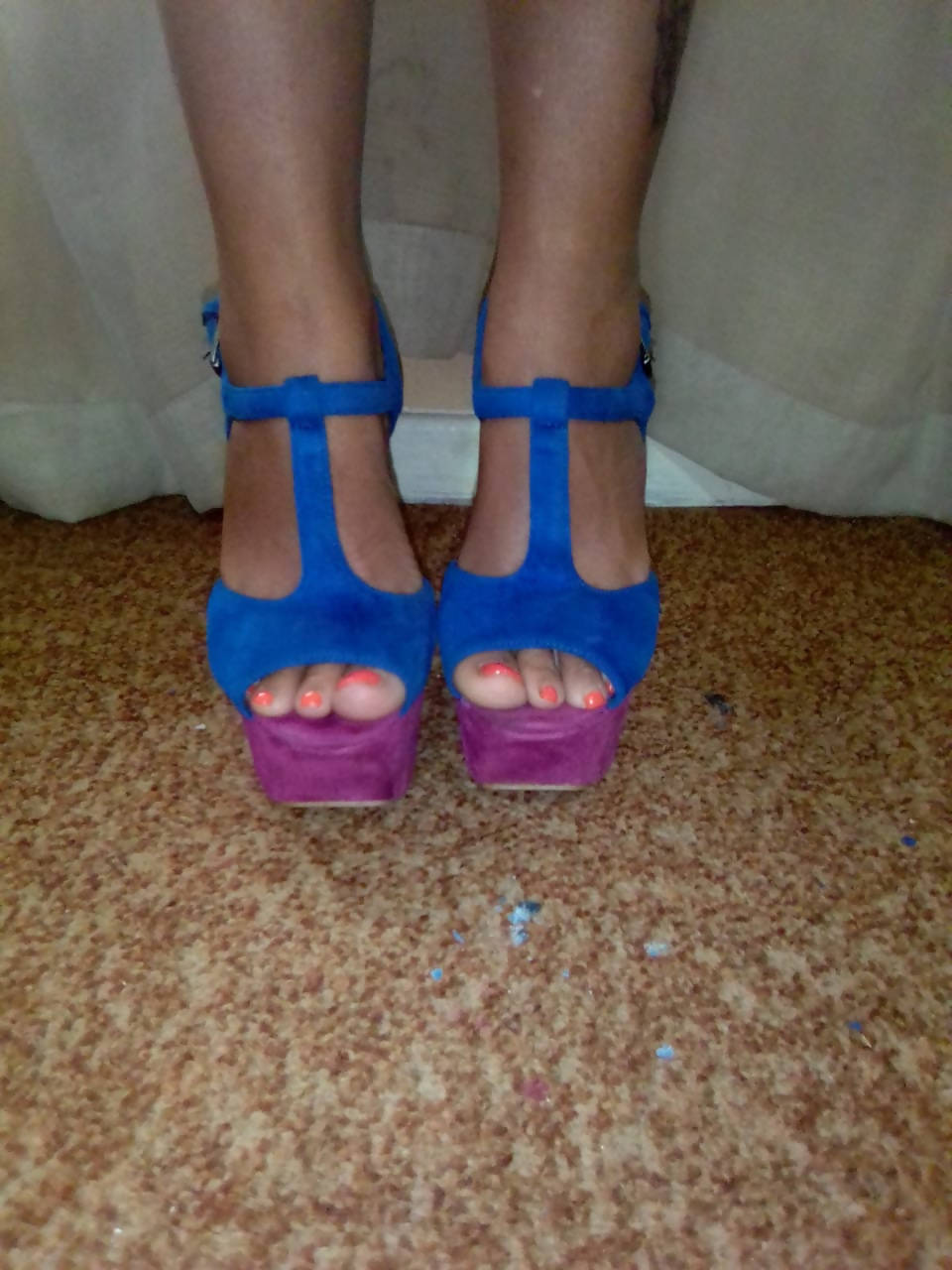 Image of Suede Pink And Blue Platform Heels