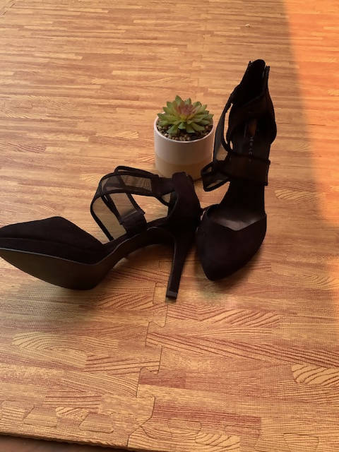 Image of Black Suede Strap Sexy Heel