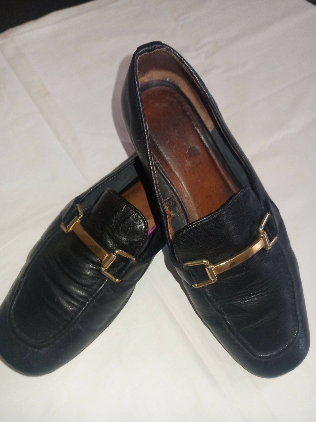 Image of Topshop Black Leather Loafers With Gold Detail