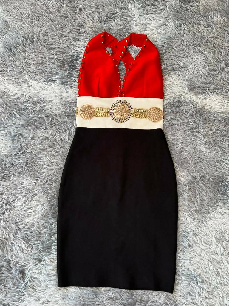 Red & Black Bodycon With Gold Detail