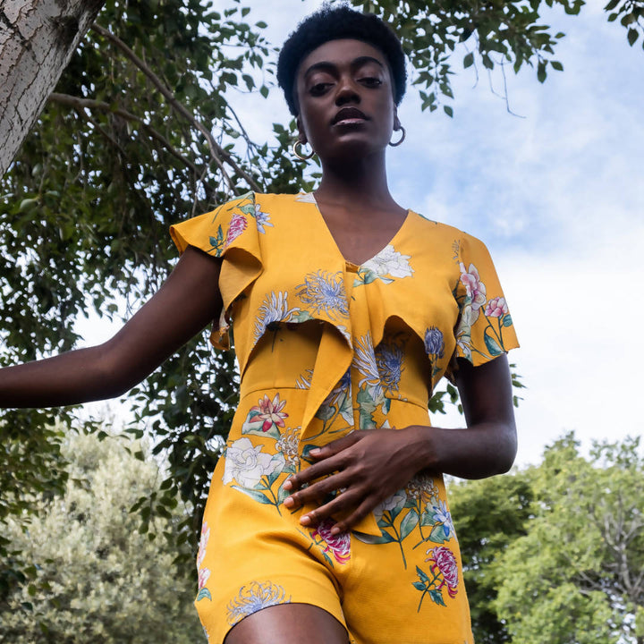 Image of Yellow Floral Jumpsuit