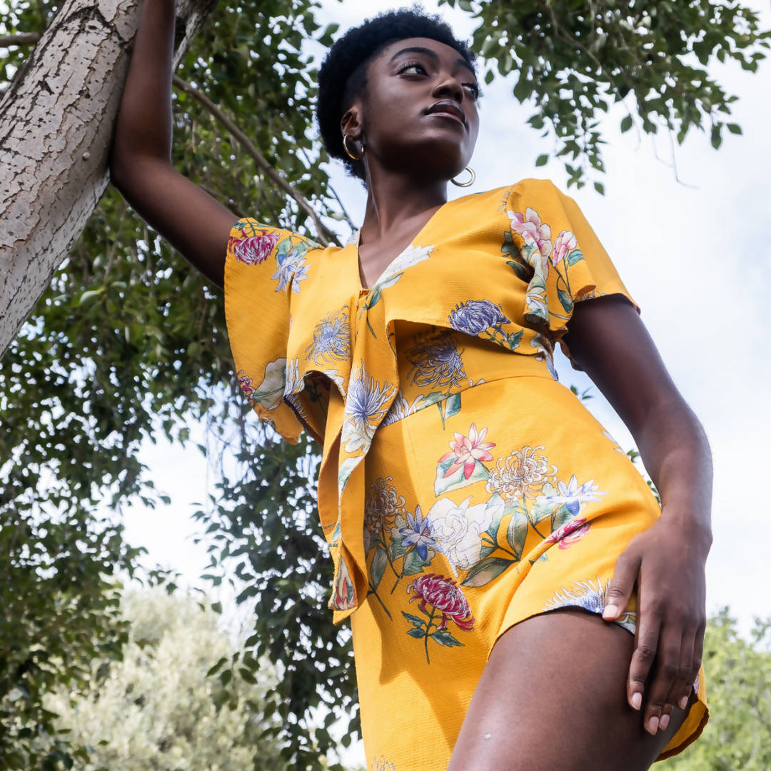 Image of Yellow Floral Jumpsuit