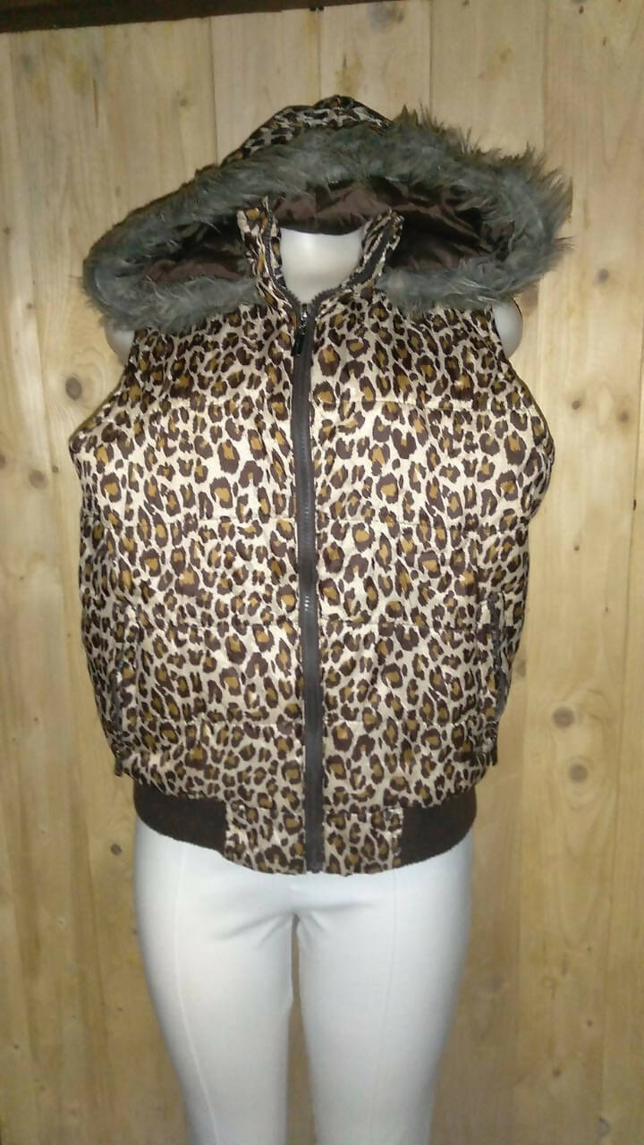 Image of Fashion Express Leopard Print Puffer Jacket With Fur Hood 