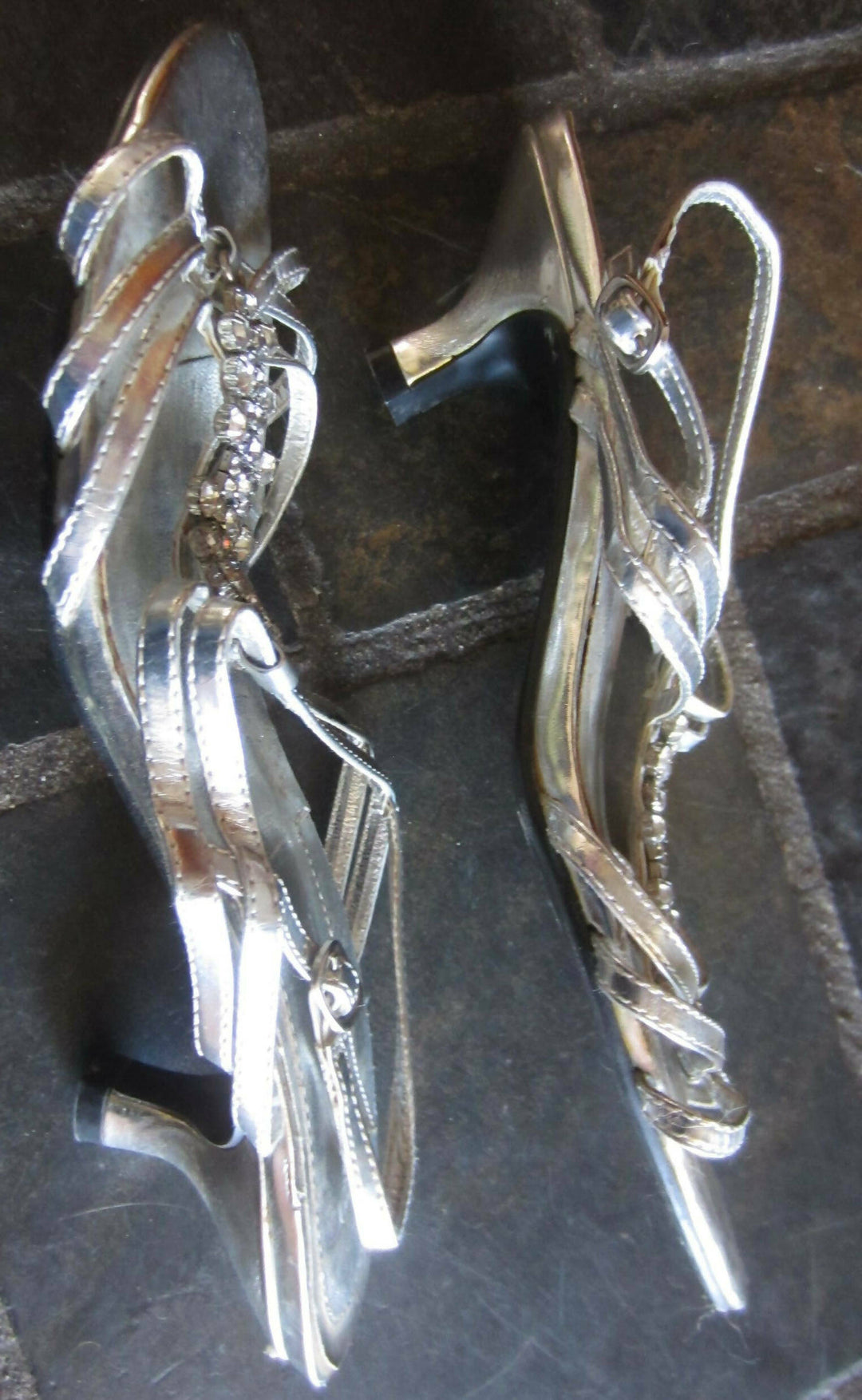 Image of Silver Sling-back Heels - Spot On - Size 4
