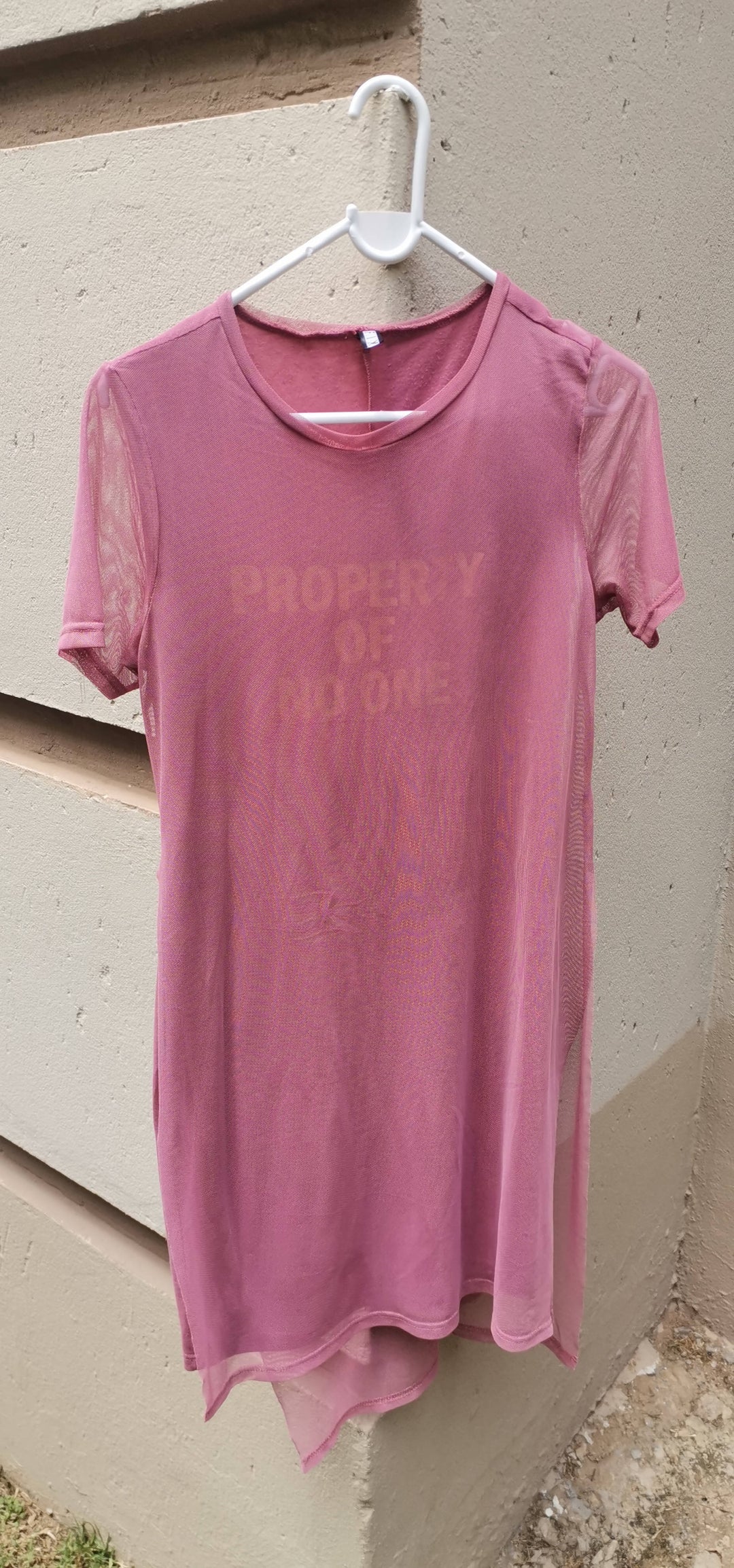 Image of Pink T-Shirt Mesh Overlay Dress