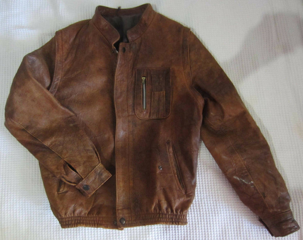 Image of Light Brown Leather Bomber Jacket