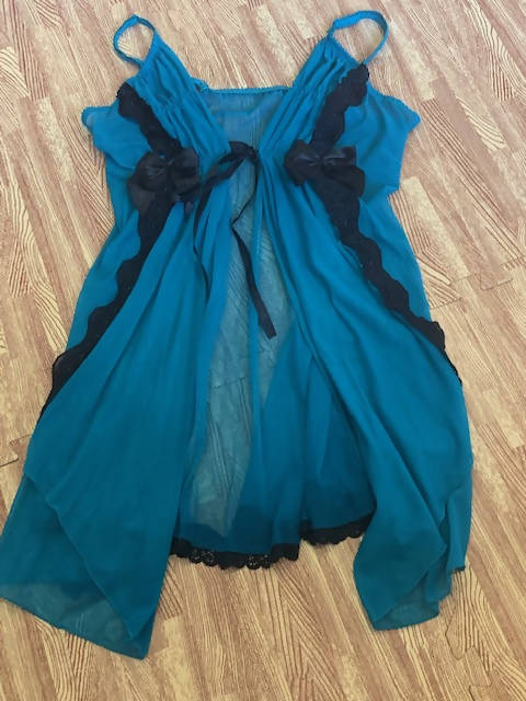 Image of Turquoise & Black Lace Lingerie Dress