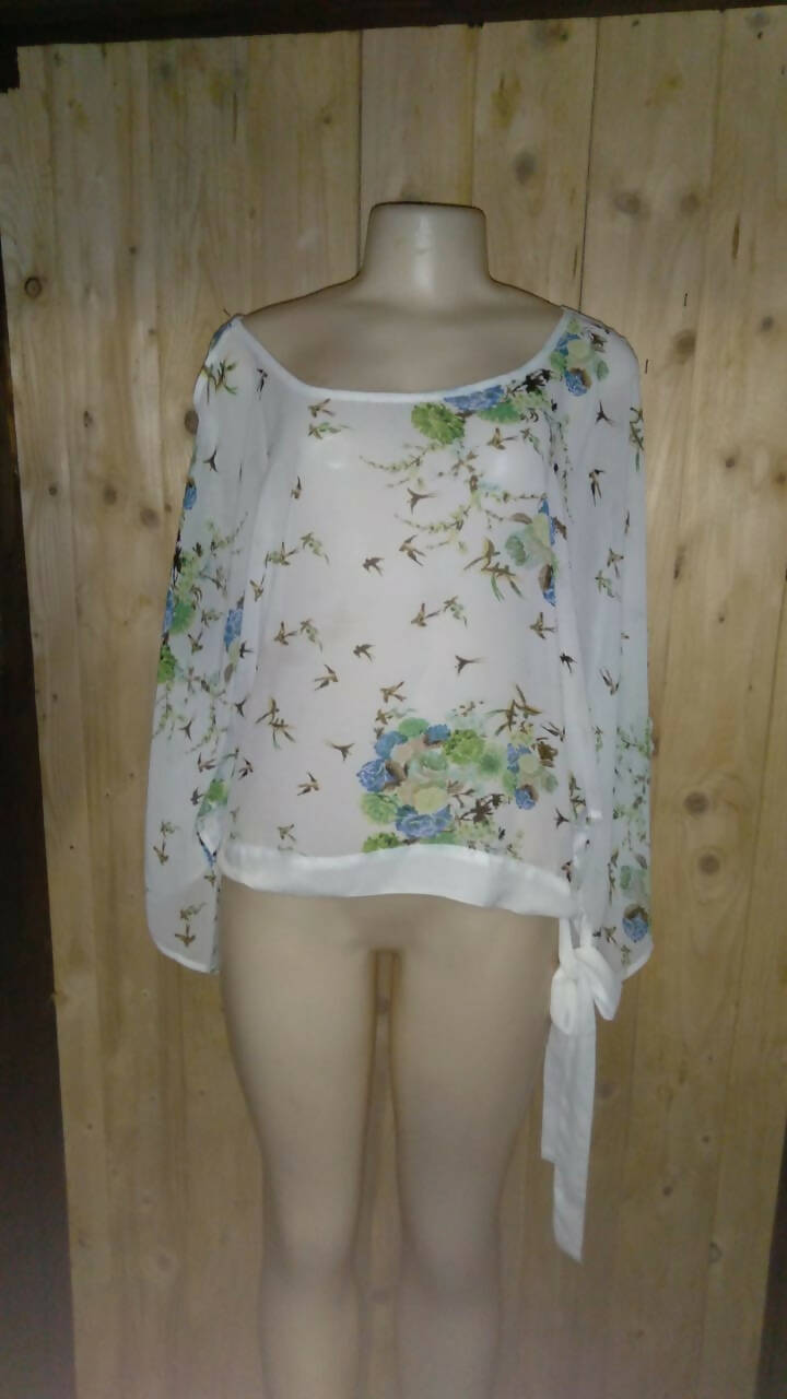 Image of New Fashion Sheer Blouse With Bird Print 