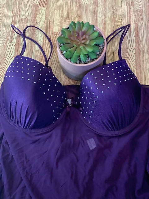 Purple lace lingerie with stud