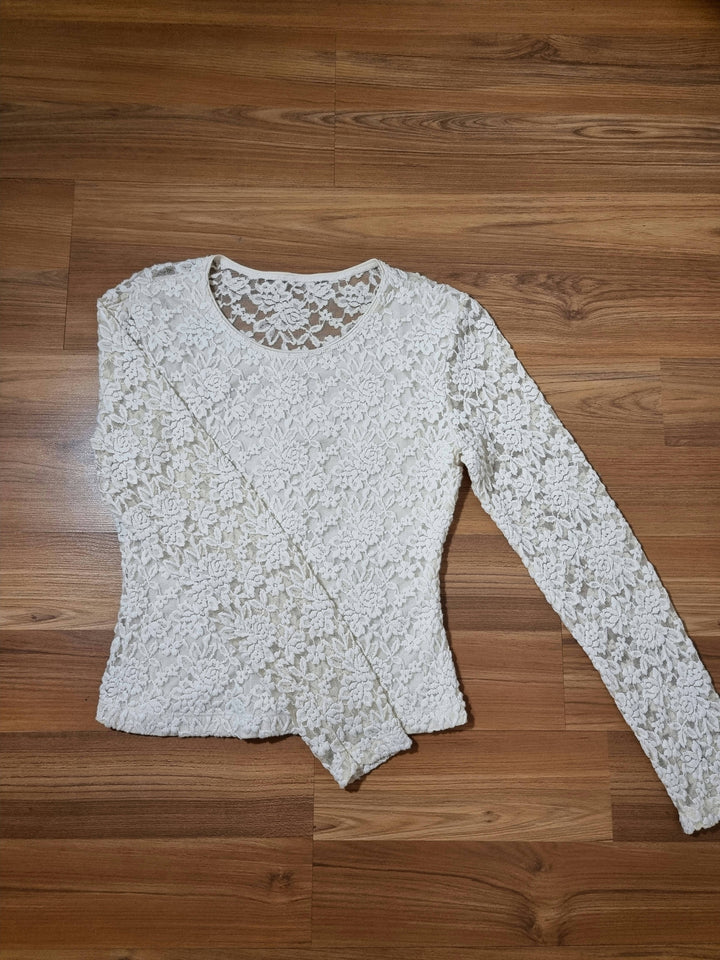 Image of Cream Floral Lace Long Sleeve (Size S)