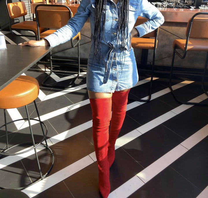 Image of Steve Madden Thigh High Red Boots